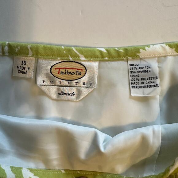 Talbots Floral Stretch Skirt Womens Size 10P Green White Cotton Career Office - Picture 4 of 9